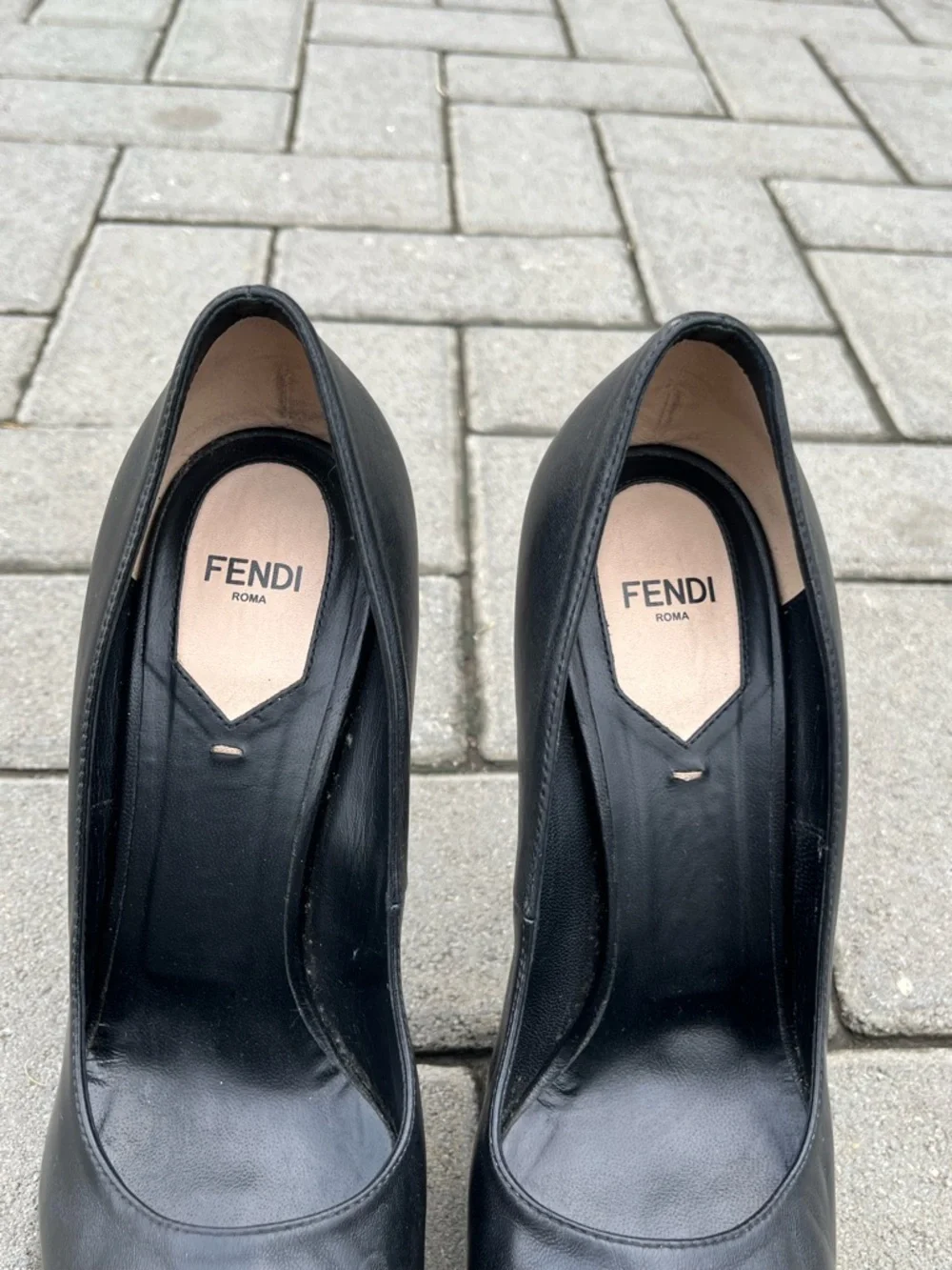 FENDI Fendista Gold FF Logo Black Nappa Leather Platform Pumps